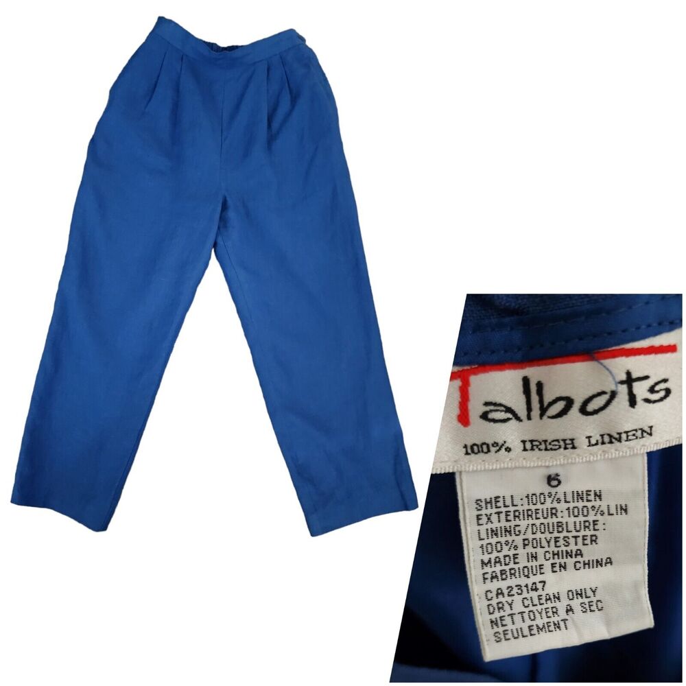 Talbots Lagenlook Coastal Grandma Beachy Beach Wide Leg Irish Linen Size 6 Blue